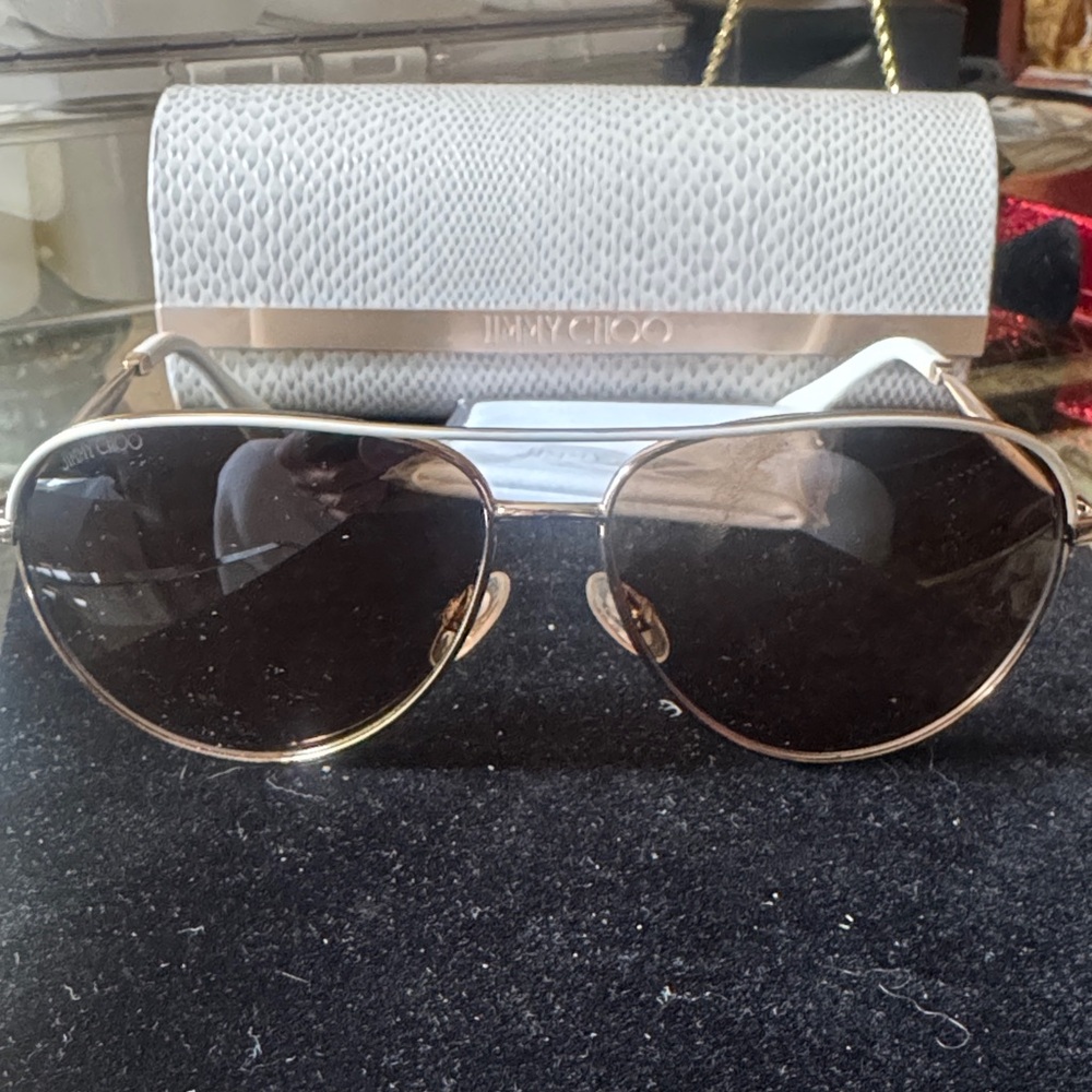 Jimmy Choo Aviator Sunglasses - Gold Frame, Black Lenses